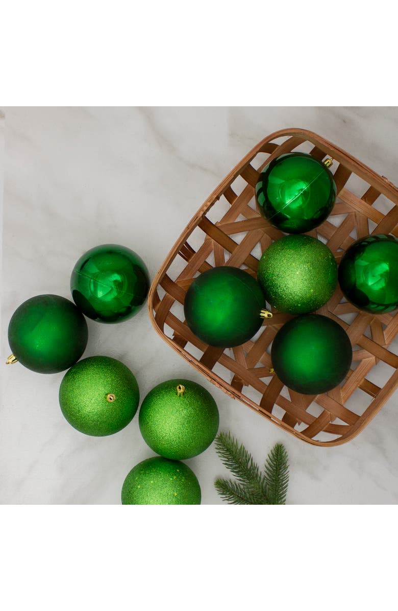 Northlight Shatterproof 4-Finish Christmas Ball Ornaments - 4" (100mm) - Christmas Green - 12ct, Alternate, color, Green