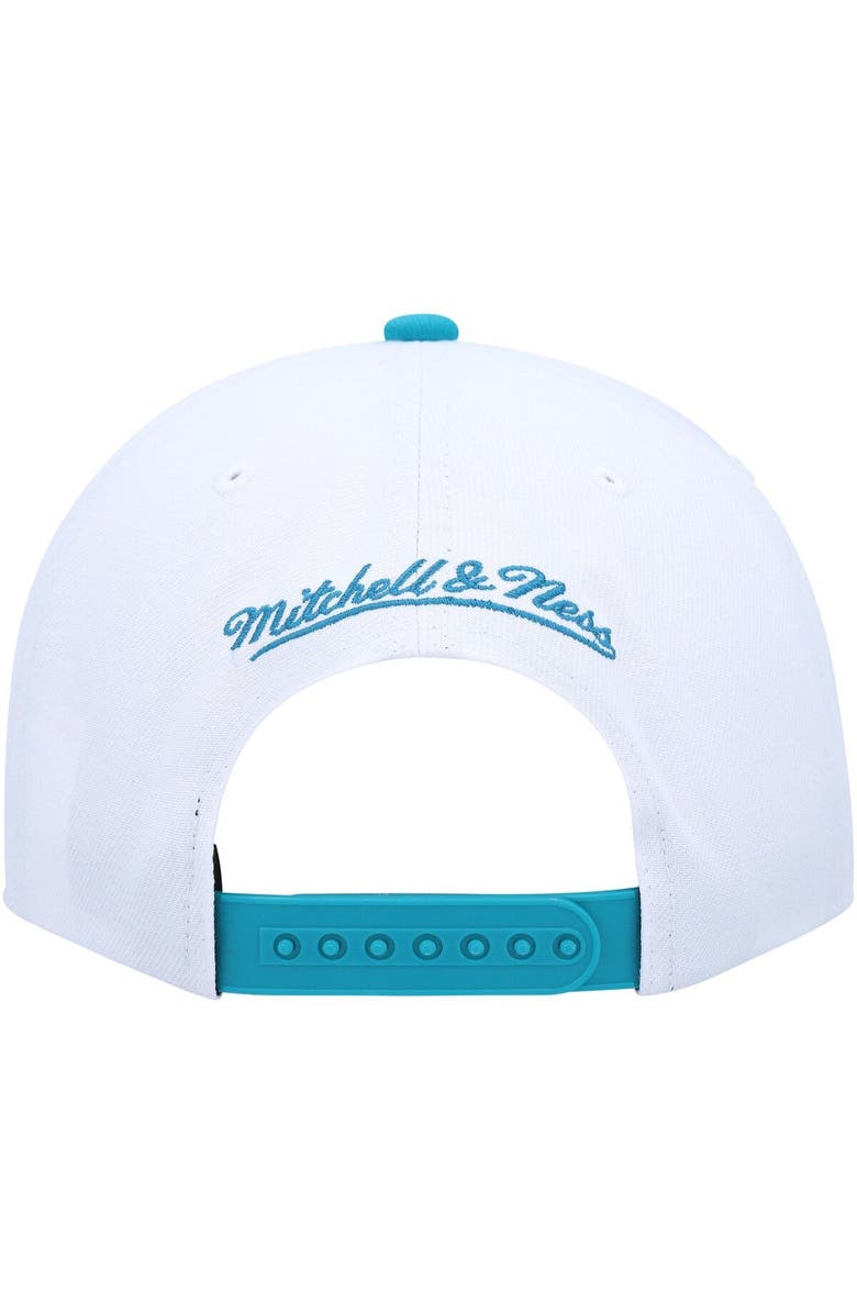 Mitchell & Ness Men's Mitchell & Ness White/Aqua San Jose Sharks Vintage Sharktooth Snapback Hat, Alternate, color,