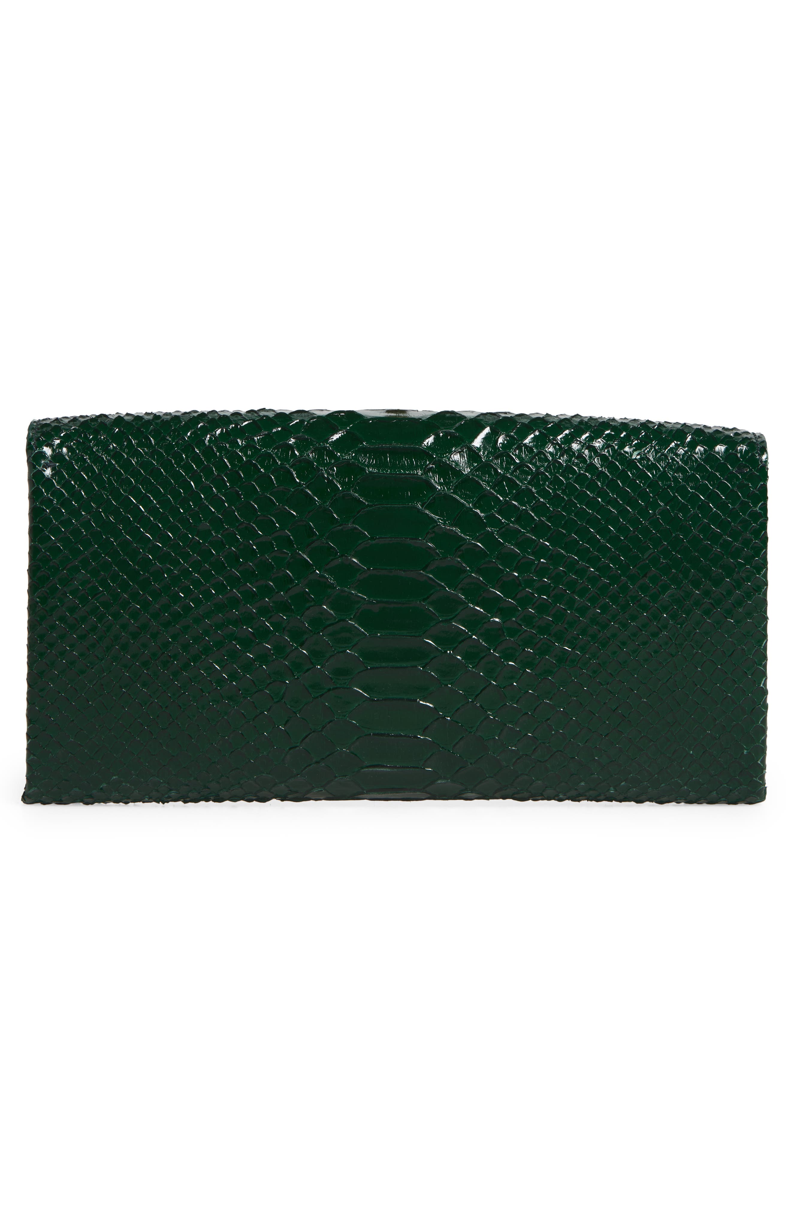 Jean Python Embossed Leather Clutch, Alternate, color, EMERALD GREEN