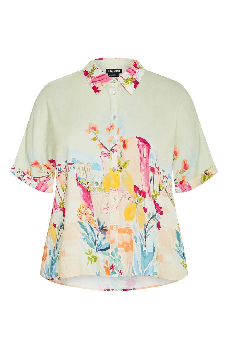 City Chic Sorrento Relaxed Fit Button-Up Shirt, Alternate, color, Sorrento Summer