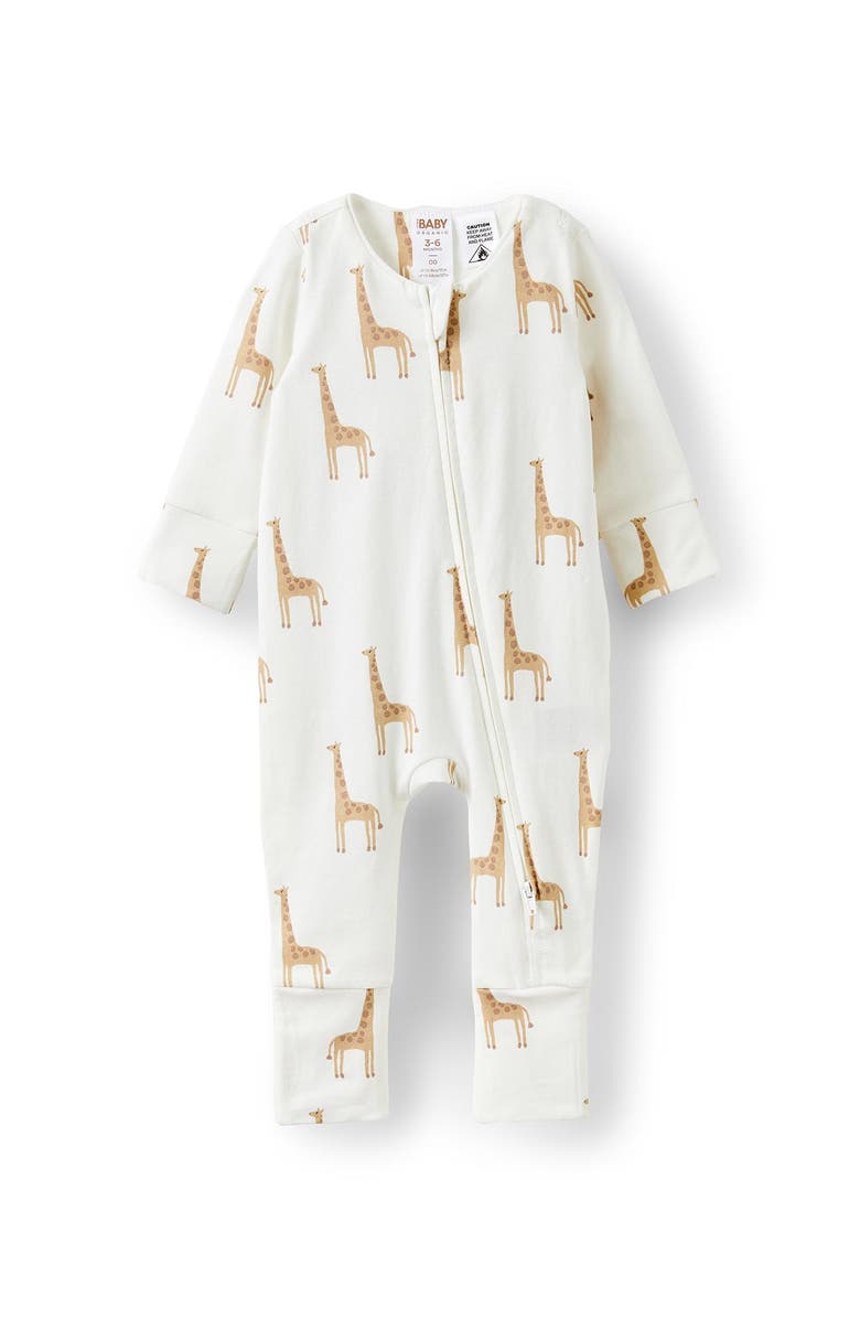 Cotton On Kids The Billie Long Sleeve Zip Romper, Main, color, Vanilla Gerry Giraffe