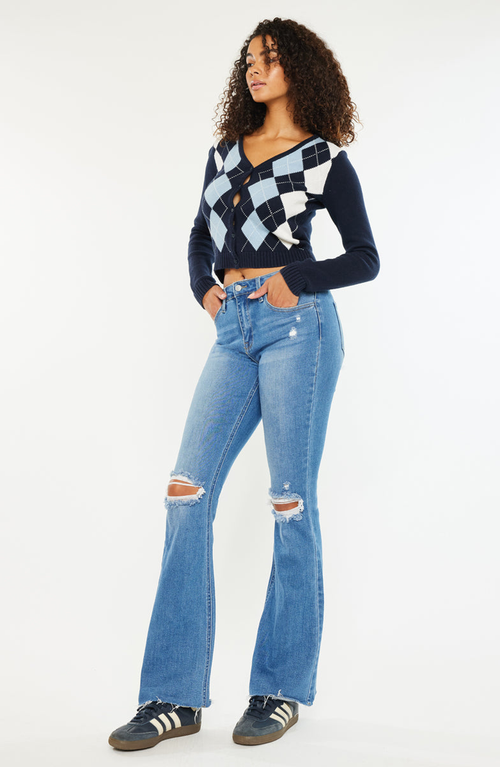 Kancan Eva Essentials High Rise Bootcut Jeans In Blue