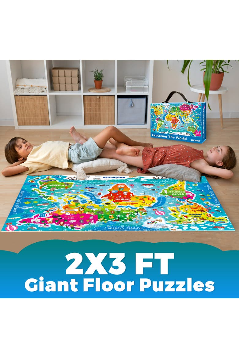 48-Piece Giant Floor Kids Jigsaw Puzzle - USA, World Map, City, and Vehicle Themes, Alternate, color, World Map