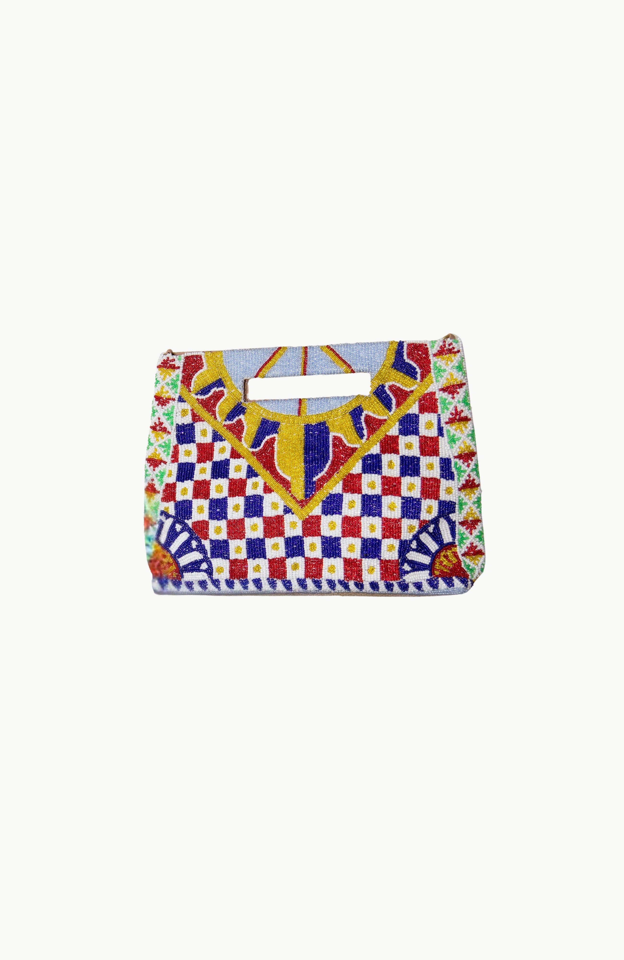 Island to East Side Geometric Mosaic Tile Handle Pouch, Main, color, Multi