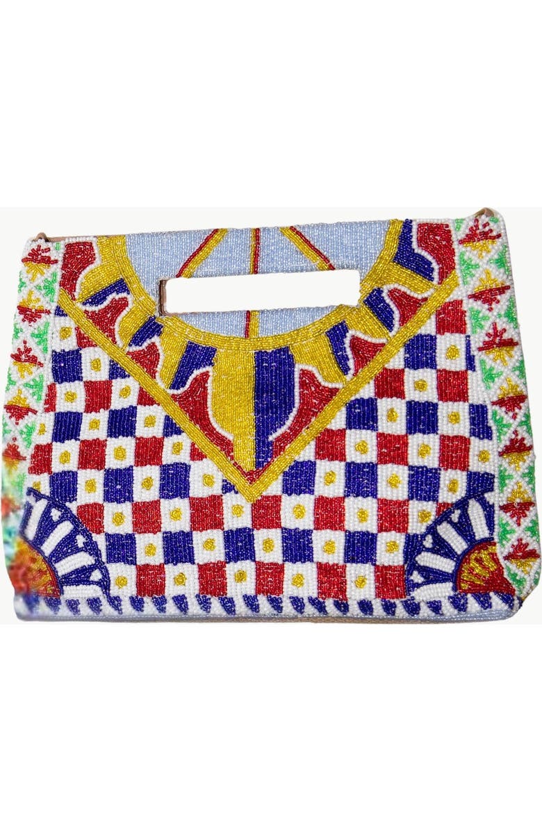 Island to East Side Geometric Mosaic Tile Handle Pouch, Main, color, Multi