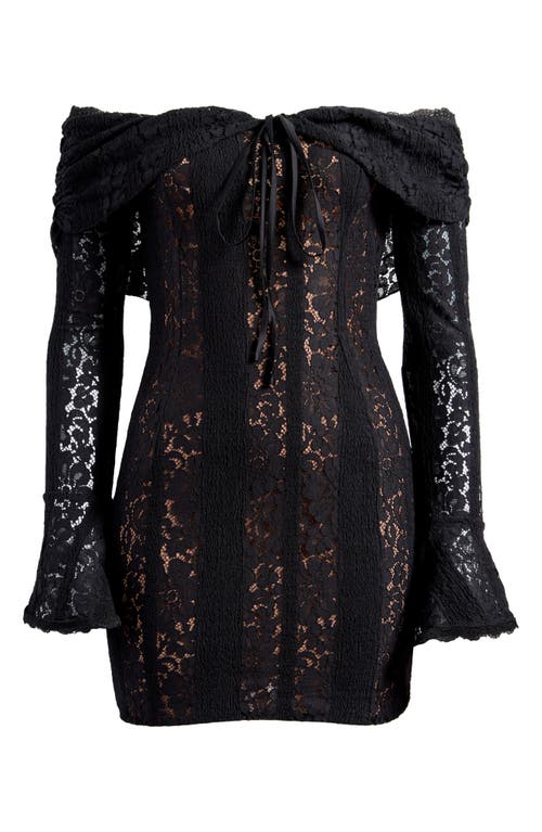House Of Cb Sadie Off The Shoulder Long Sleeve Lace Minidress In Black