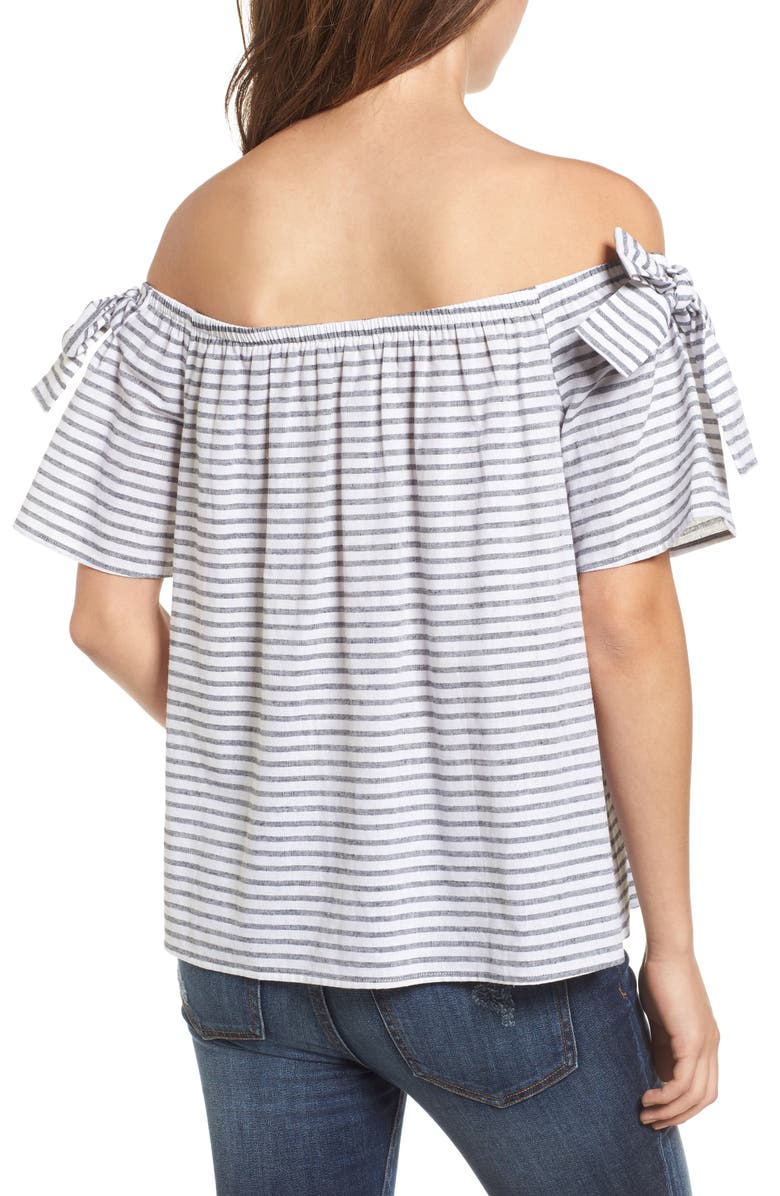 Soprano Stripe Cotton & Linen Off the Shoulder Top, Alternate, color,