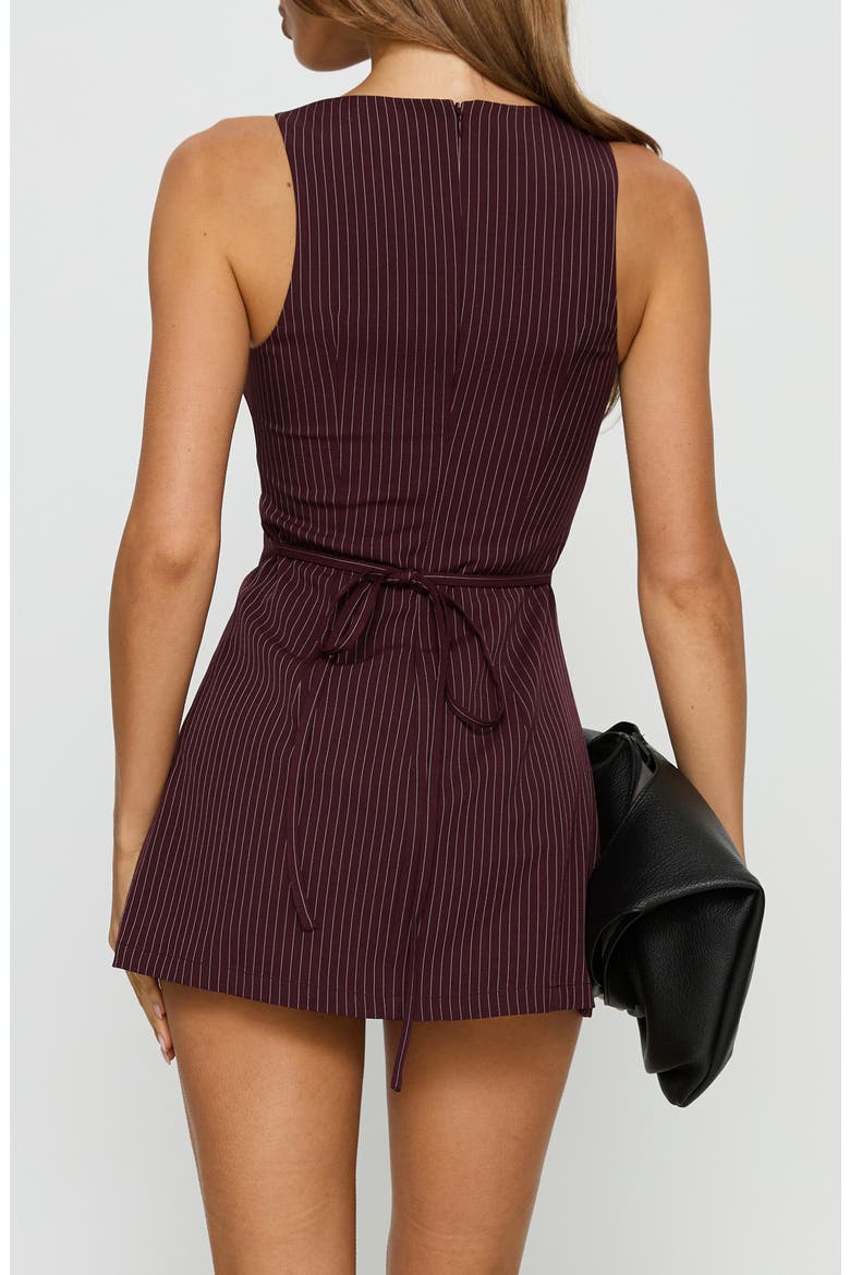 Yumiko Pinstripe Sleeveless Skirted Romper, Alternate, color, BURGUNDY PINSTRIPE