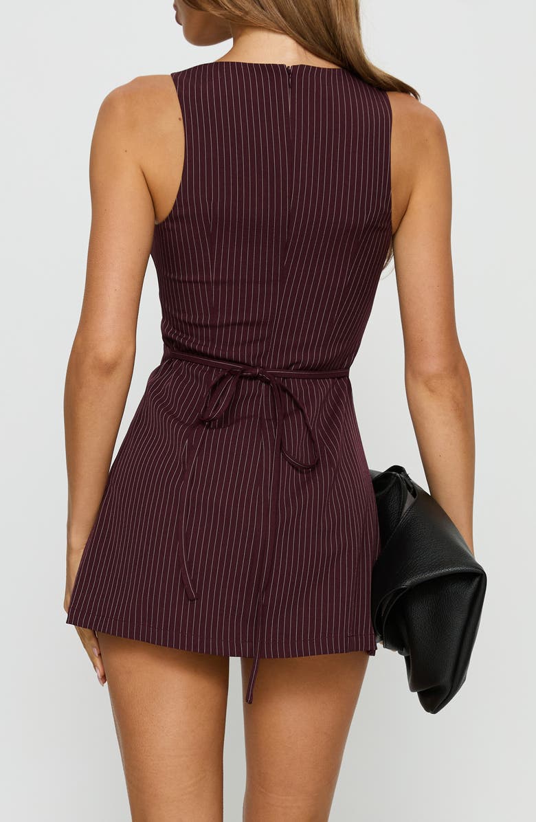 Princess Polly Yumiko Pinstripe Sleeveless Skirted Romper, Alternate, color, Burgundy Pinstripe