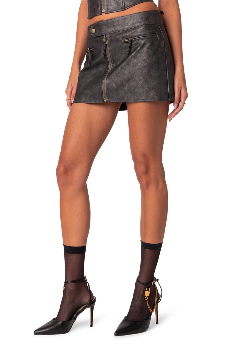 Ziva Faux Leather Miniskirt, Alternate, color, BLACK