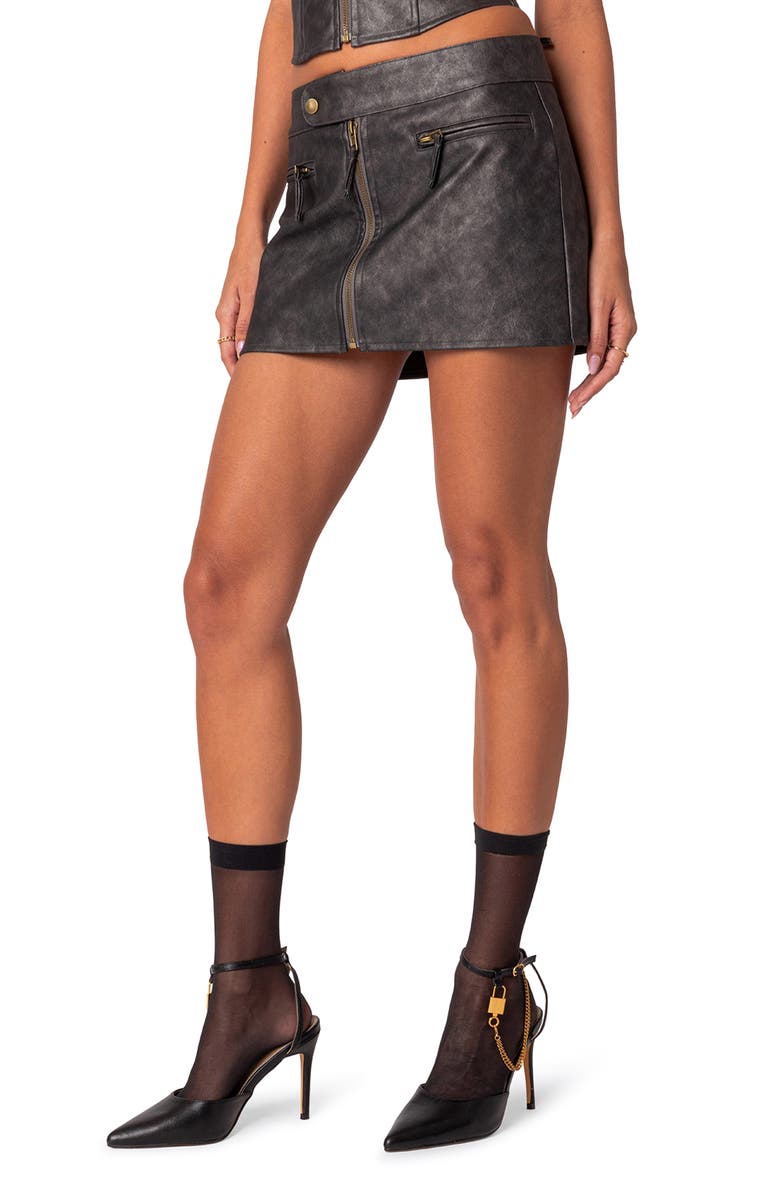 EDIKTED Ziva Faux Leather Miniskirt, Alternate, color, Black
