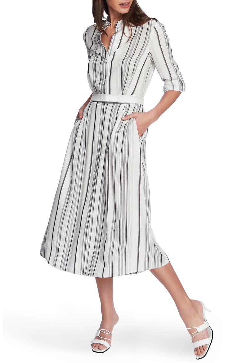 Long Sleeve Stripe Midi Shirtdress, Main, color, SOFT ECRU