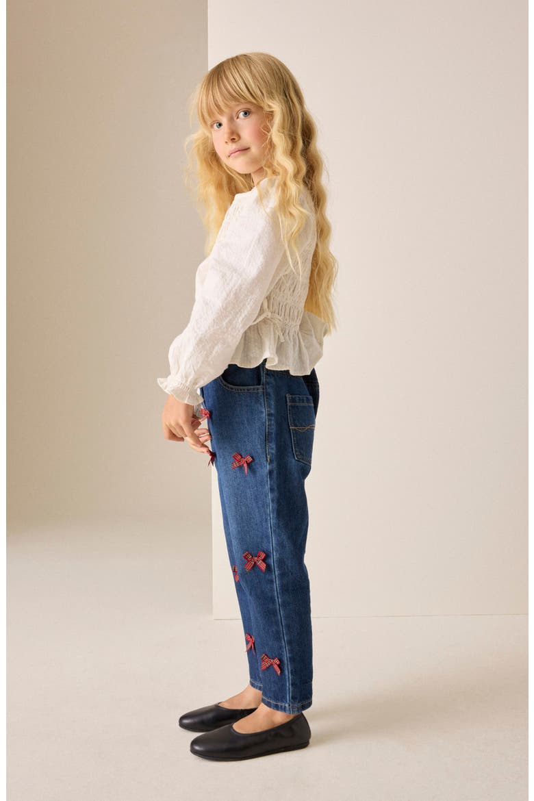 Kids' Bow Mom Jeans, Alternate, color, BLUE