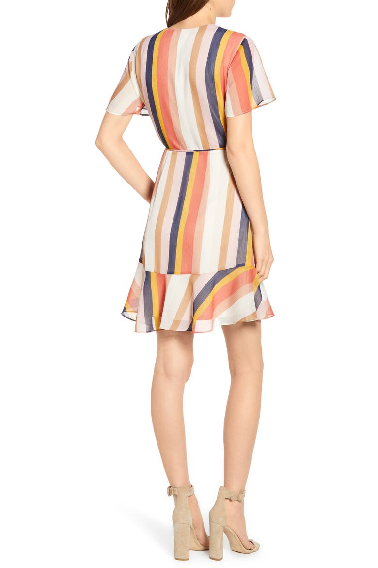 Isabella Wrap Minidress, Alternate, color, RUST MULTI STRIPE