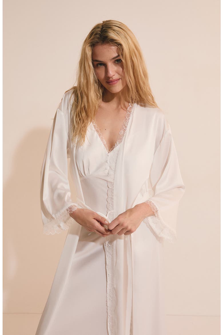 Bridal Bliss Lace Trim Robe, Alternate, color, WHITE