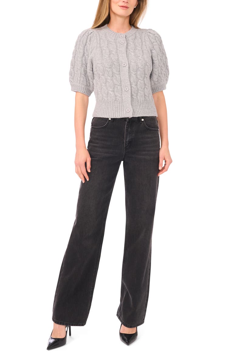 Halogen<sup>®</sup> Puff Sleeve Cable Cardigan, Alternate, color, Light Heather Grey