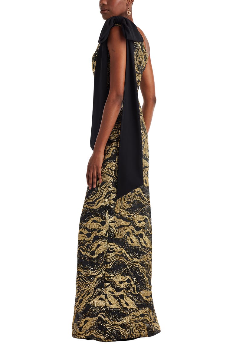 Metallic Jacquard One-Shoulder Gown, Alternate, color, GOLD/BLACK