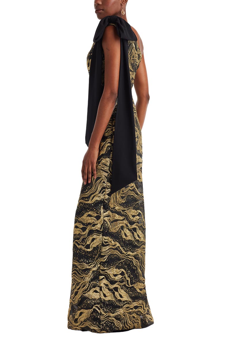 Tadashi Shoji Metallic Jacquard One-Shoulder Gown, Alternate, color, 