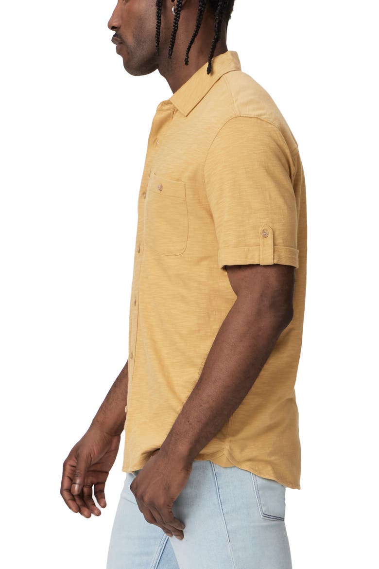 Brayden Short Sleeve Slub Knit Button-Up Shirt, Alternate, color, CROISSANT