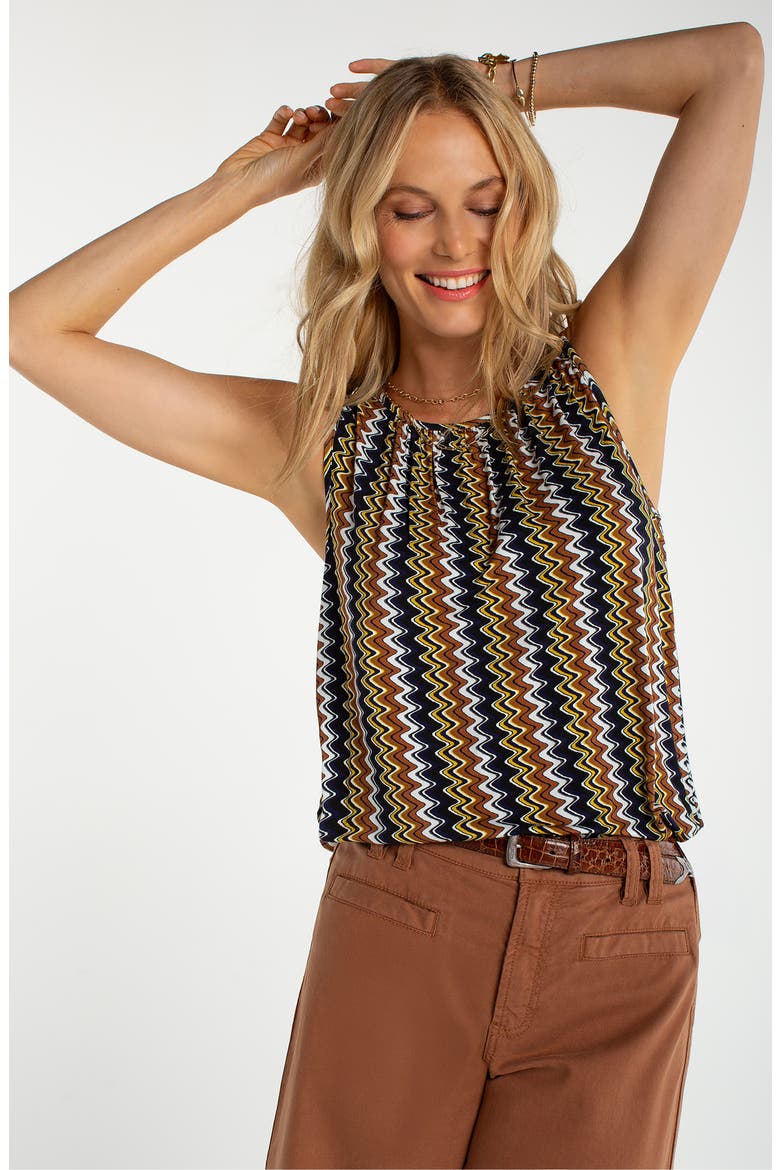 Sleeveless Keyhole Knit Top, Alternate, color, BLACK/ NAVY/ GOLD STRIPE