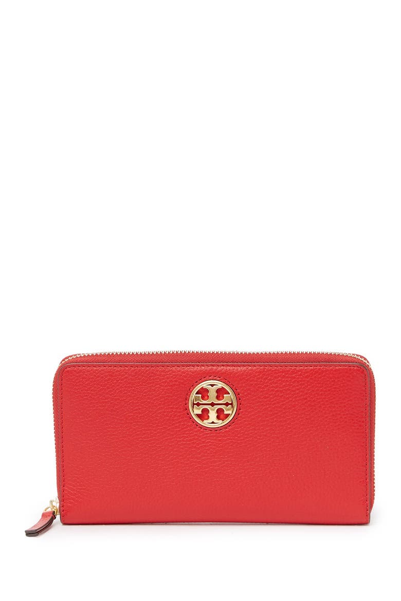 Carson Zip Leather Continental Wallet, Main, color, BRIGHT CARNELIAN