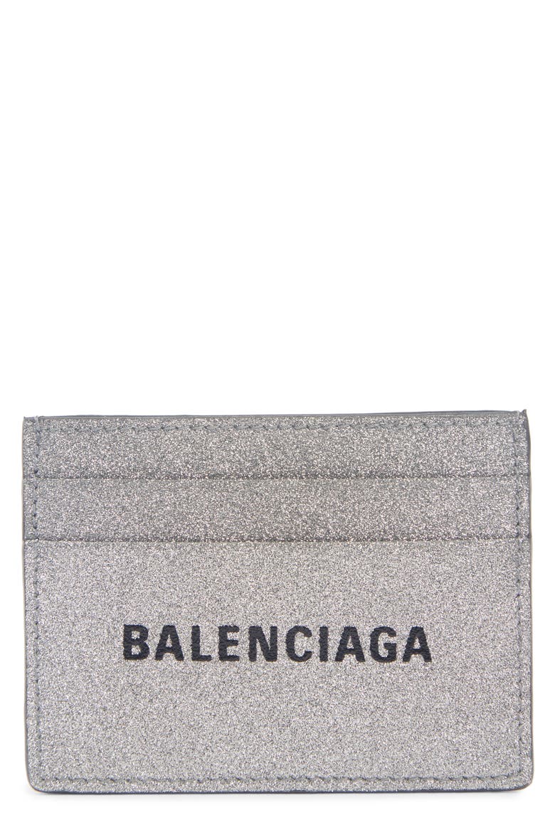 Everyday Logo Leather Card Case, Main, color, SILVER