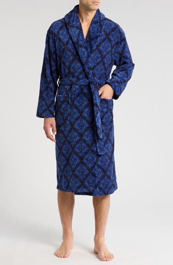 Majestic International Chalet Chic Plush Shawl Collar Robe In Navy/tru Blue