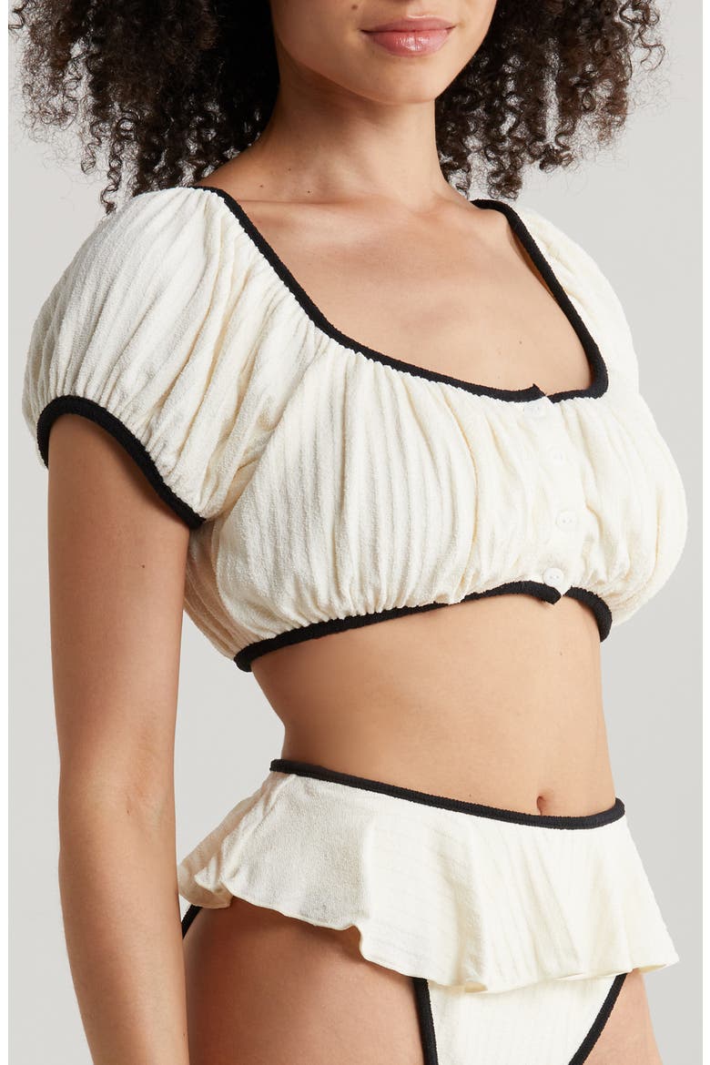 Bandita Bikini Top, Alternate, color, CREAM TERRY RIB BLACK BINDED