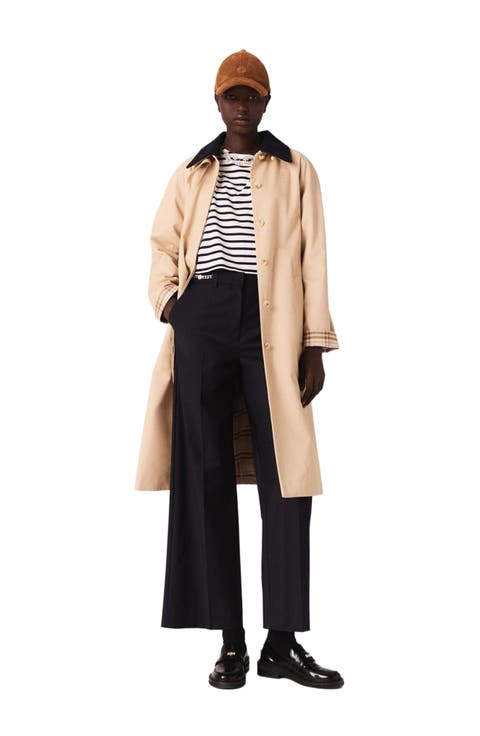 Contrast sleeve and collar trench