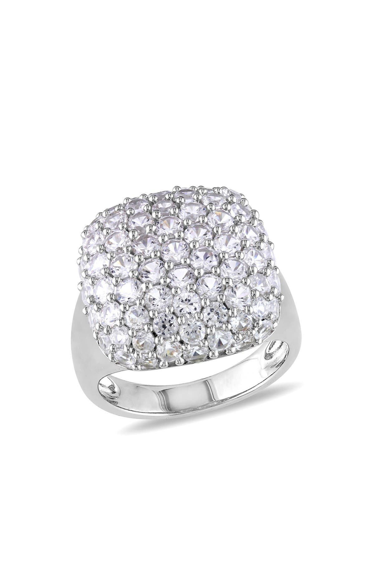 DELMAR Sterling Silver Pavé Lab Created White Sapphire Cushion Ring