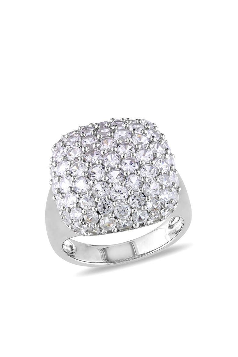 Sterling Silver Pavé Lab Created White Sapphire Cushion Ring, Main, color, NO COLOR
