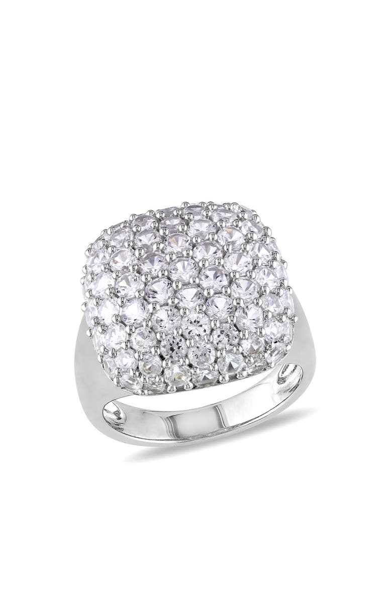 DELMAR Sterling Silver Pavé Lab Created White Sapphire Cushion Ring, Main, color, 