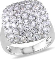 DELMAR Sterling Silver Pavé Lab Created White Sapphire Cushion Ring