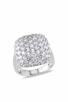 DELMAR Sterling Silver Pavé Lab Created White Sapphire Cushion Ring