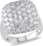 DELMAR Sterling Silver Pavé Lab Created White Sapphire Cushion Ring