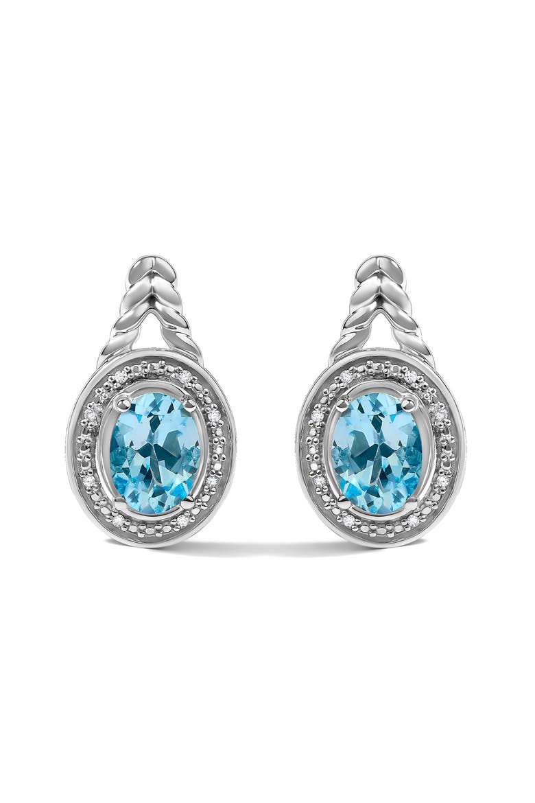 Sterling Silver Oval Blue Topaz and Diamond Accent Twist and Halo Drop Earrings, Main, color, Silver