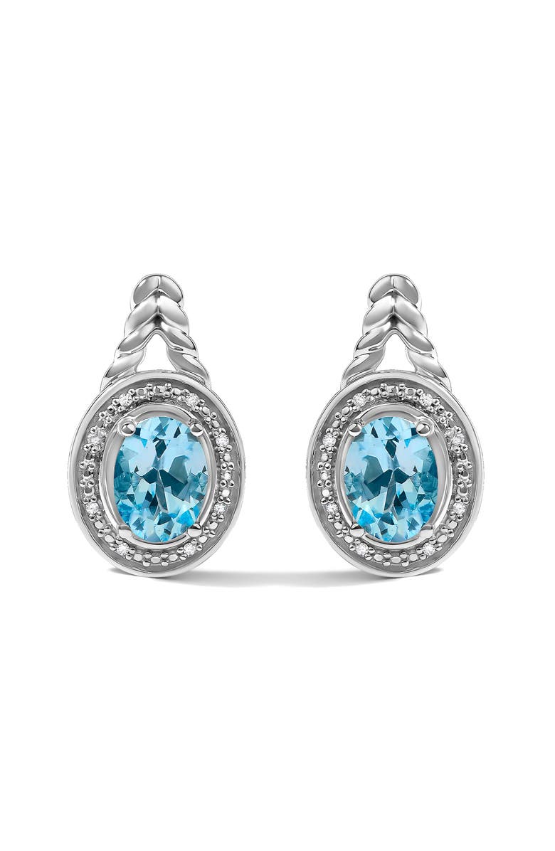 Haus of Brilliance Sterling Silver Oval Blue Topaz and Diamond Accent Twist and Halo Drop Earrings, Main, color, Silver