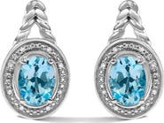 Haus of Brilliance Sterling Silver Oval Blue Topaz and Diamond Accent Twist and Halo Drop Earrings