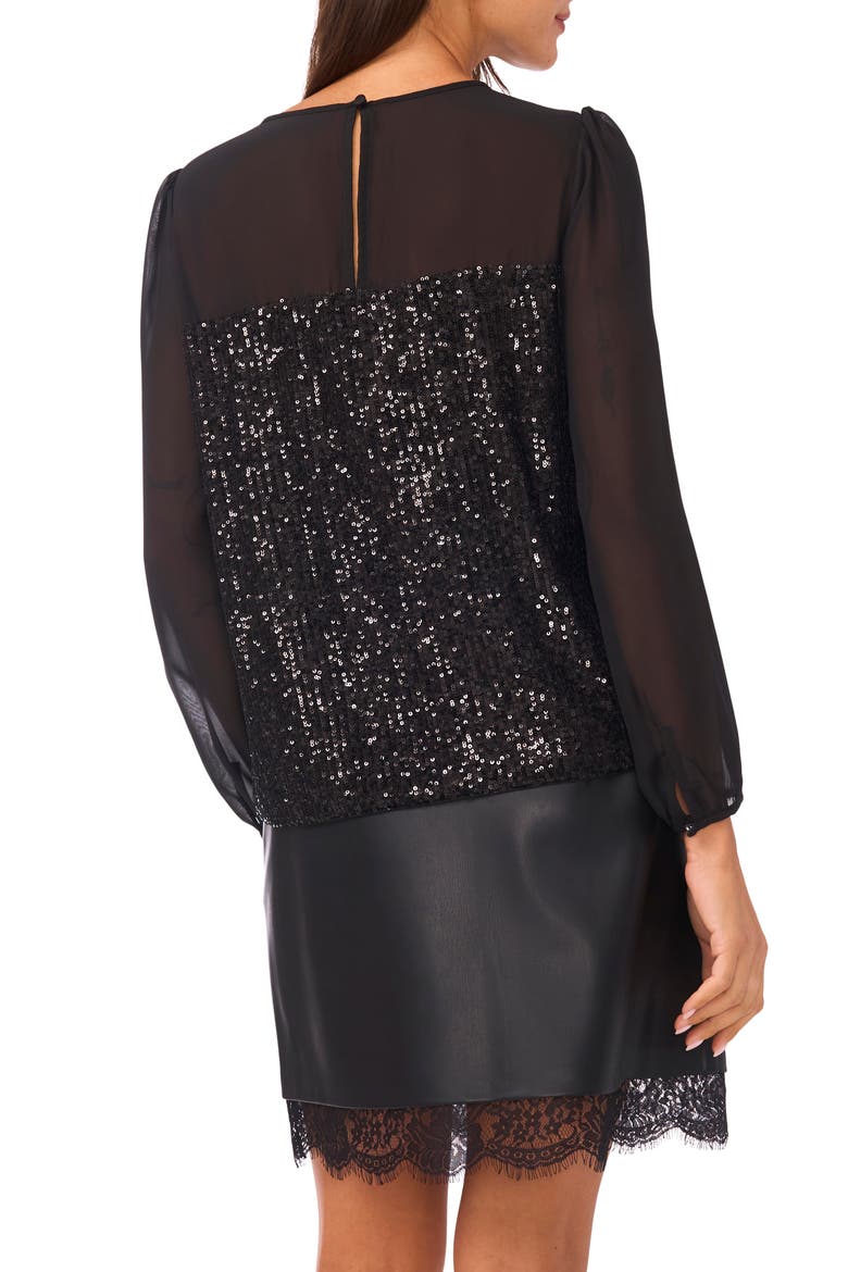 Long Sleeve Sequin & Mesh Top, Alternate, color, RICH BLACK