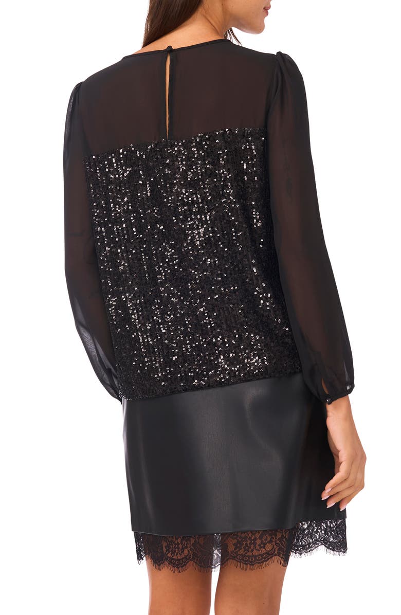 Vince Camuto Long Sleeve Sequin & Mesh Top, Alternate, color,