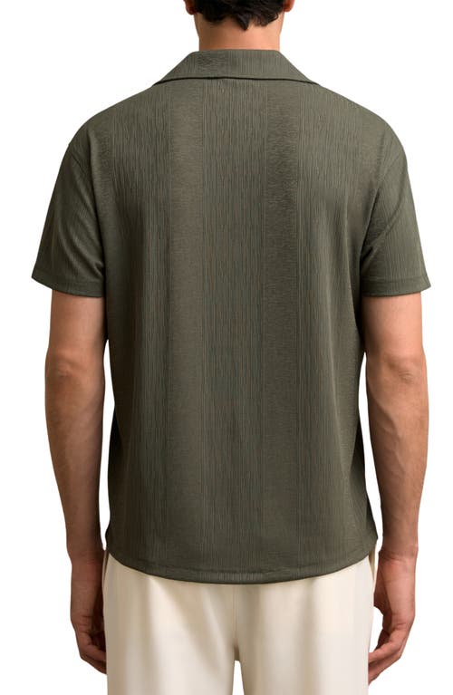Reiss Dark Green Jacquard Stripe Cuban Collar Shirt In Green