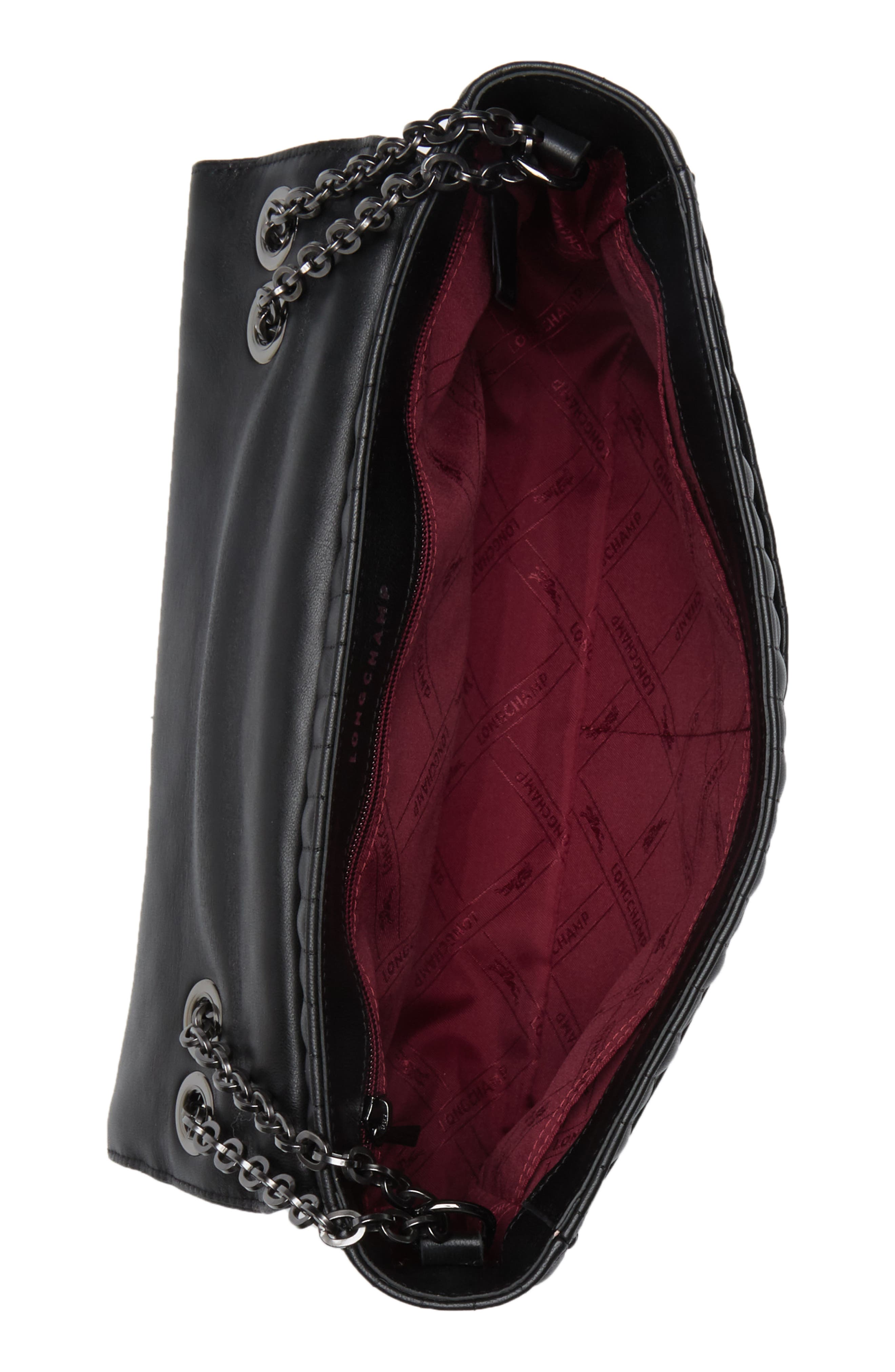 Longchamp Embossed Leather Chain Strap Shoulder Bag, Alternate, color, Black