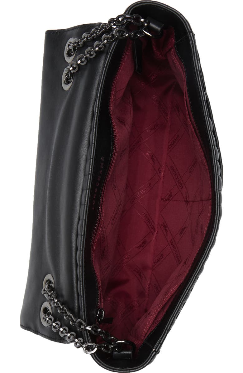 Longchamp Embossed Leather Chain Strap Shoulder Bag, Alternate, color, Black