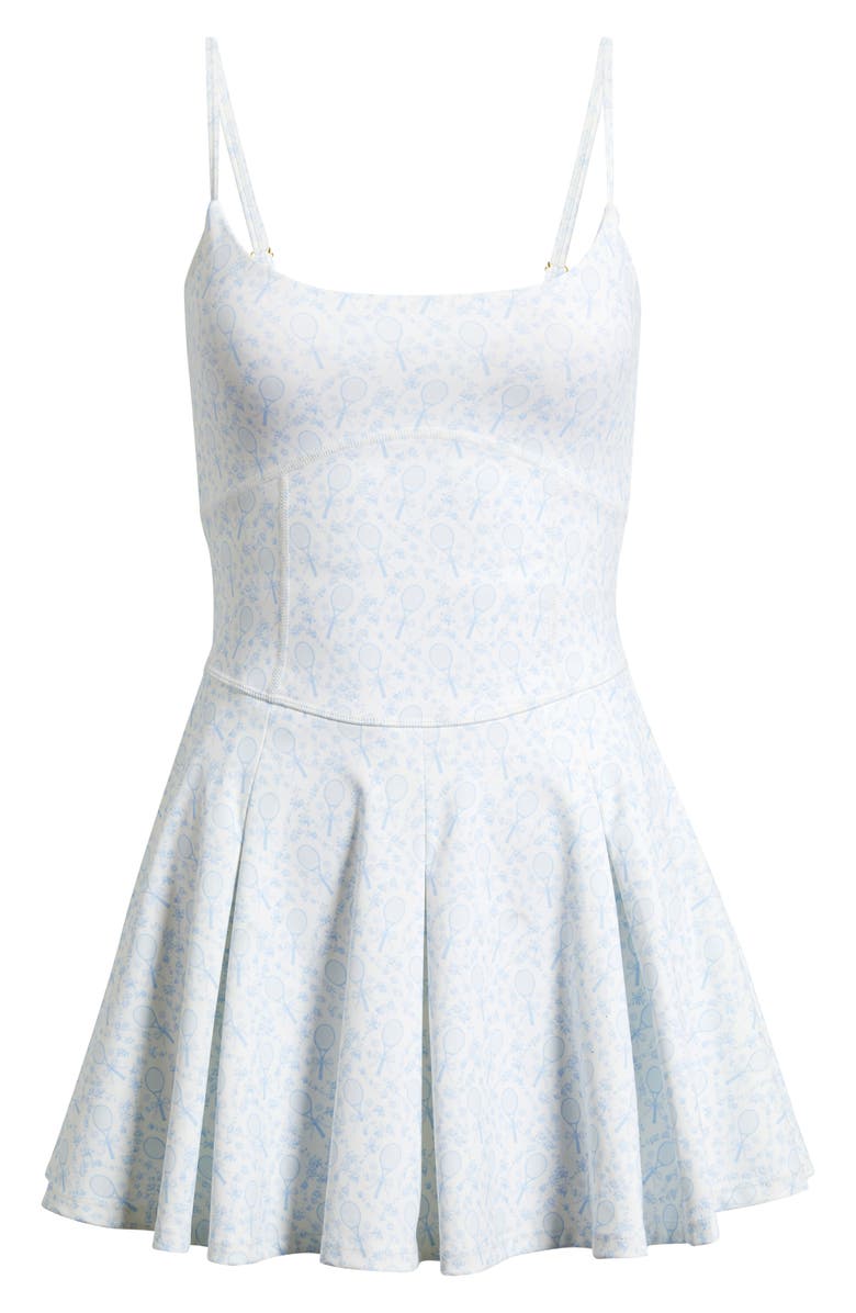 LoveShackFancy Keelyn Mixed Print Tennis Dress with Built-In Shorts, Alternate, color, Blue Serve