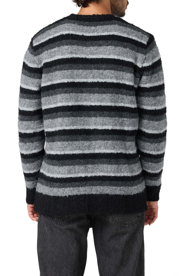 Fuzzy Stripe Crewneck Sweater, Alternate, color, BLACK