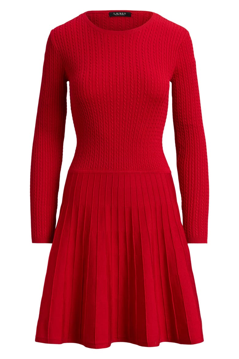 Cable Long Sleeve Sweater Dress, Alternate, color, CRUISE RED
