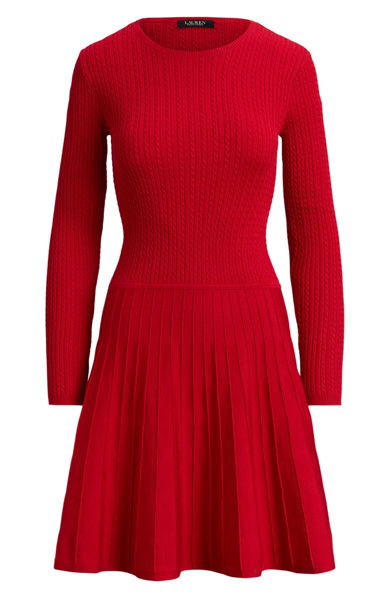 Lauren Ralph Lauren Cable Long Sleeve Sweater Dress, Alternate, color, Cruise Red