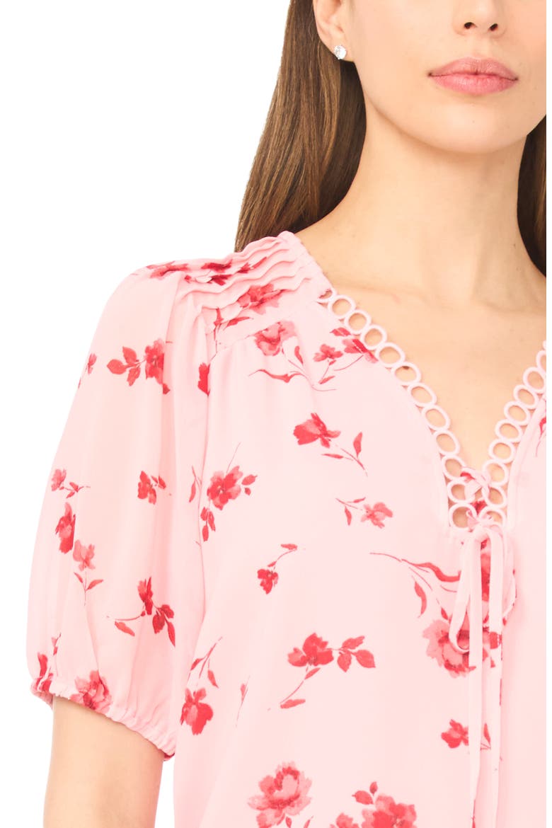 Floral Print Pintuck Top, Alternate, color, CORAL BLOOM