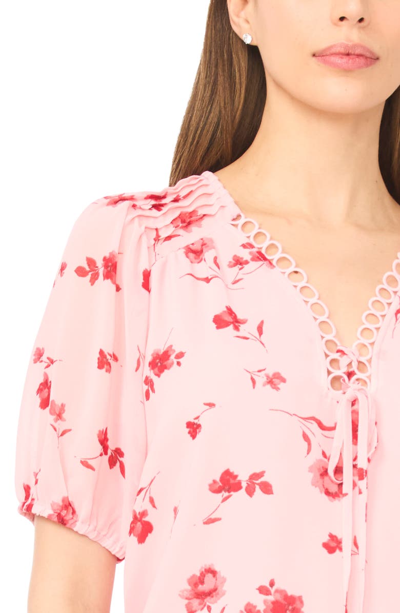CeCe Floral Print Pintuck Top, Alternate, color, Coral Bloom