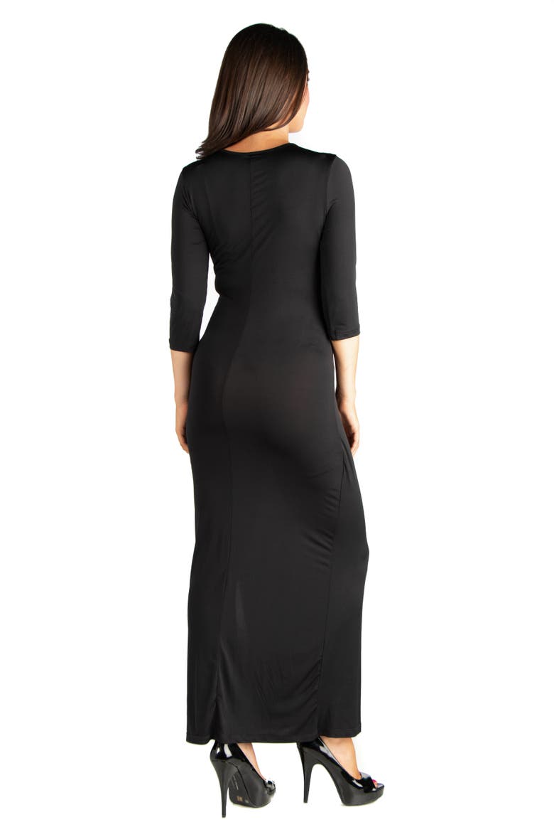 Fitted V-neck Side Slit Maternity Maxi Dress, Alternate, color, Black